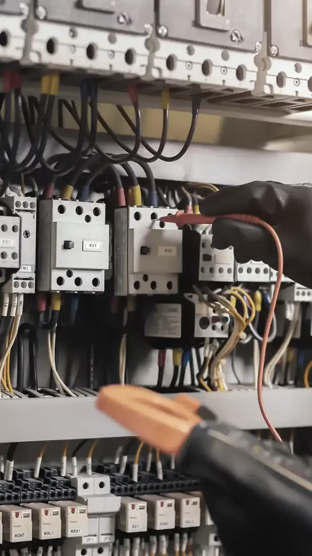 Technicien effectuant une vérification électrique sur une armoire de commande — formation habilitation électrique Jarnias Formation